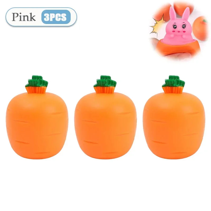 Easter Carrot Rabbit Fidget Toys Squeeze Ball Kids Relieve Stress Up Zpaxo Pink-3PCS