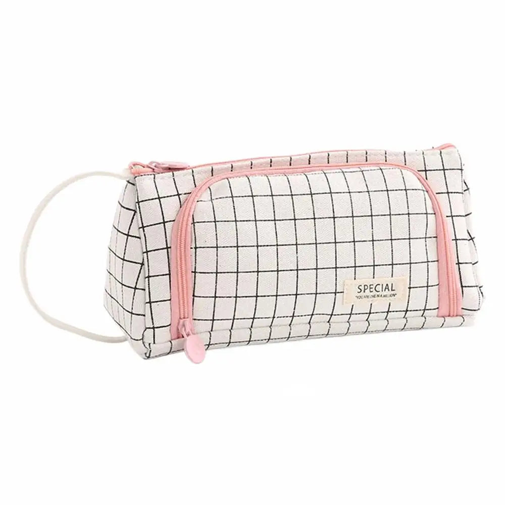 Canvas Triangle Stationery Box,Large Capacity Portable Pencil Pouch Student Stationery Organizer Storage Bag Zpaxo A