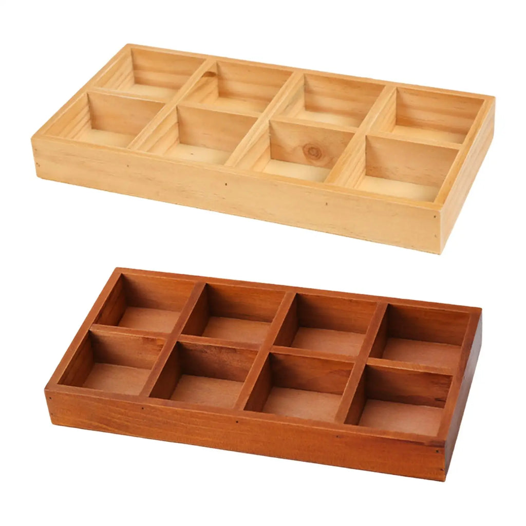 8-Grid Wooden Divided Storage Box – Jewelry & Flowerpot Tray Wooden Storage Organizer Zpaxo