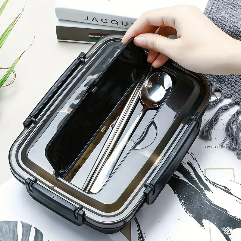 New Durable Easy-Clean Bento Container for Students & Office Workers,Leak-Proof Stainless Steel Lunch Box with 3 Compartments Zpaxo