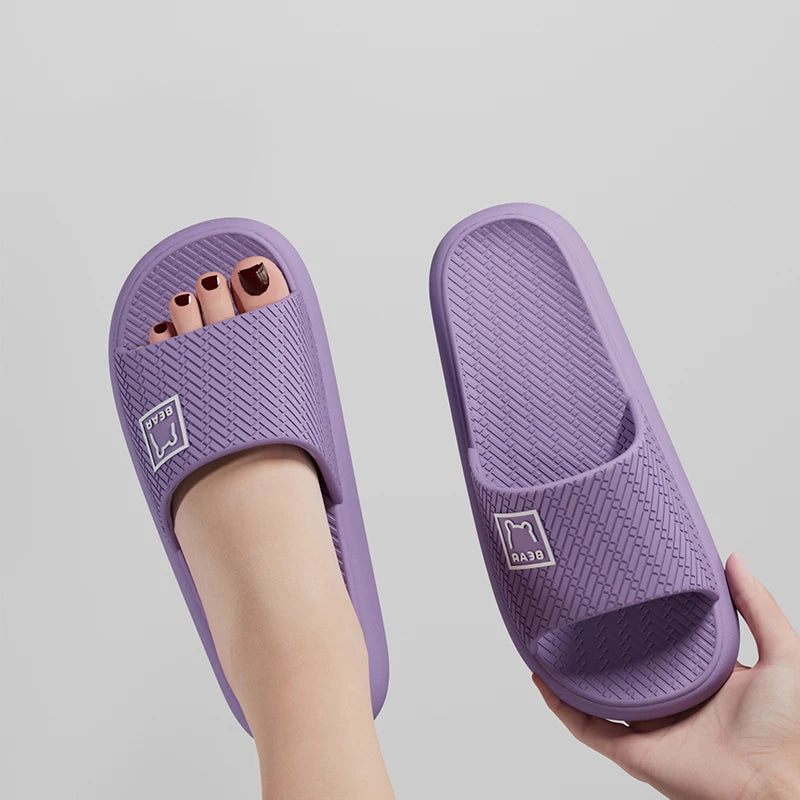 Cute Women's Slippers Indoor Soft Sole Cartoon Bear Slides Bathroom