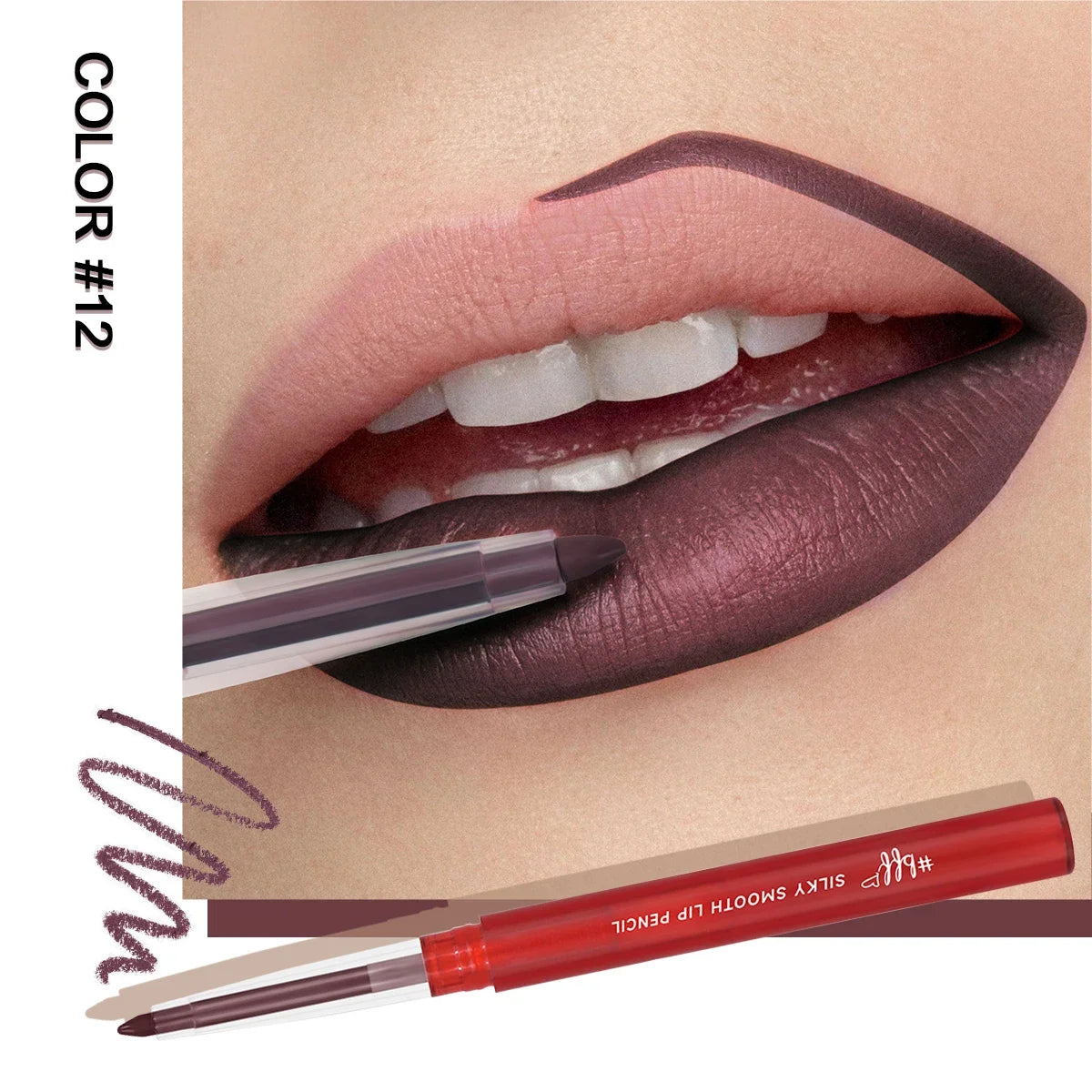 Velvet Lip Liner Crayon Matte Tapered Gradient Lipstick Pen Waterproof Non-Sticky Contouring Lip Makeup Mixed Color System Zpaxo 12
