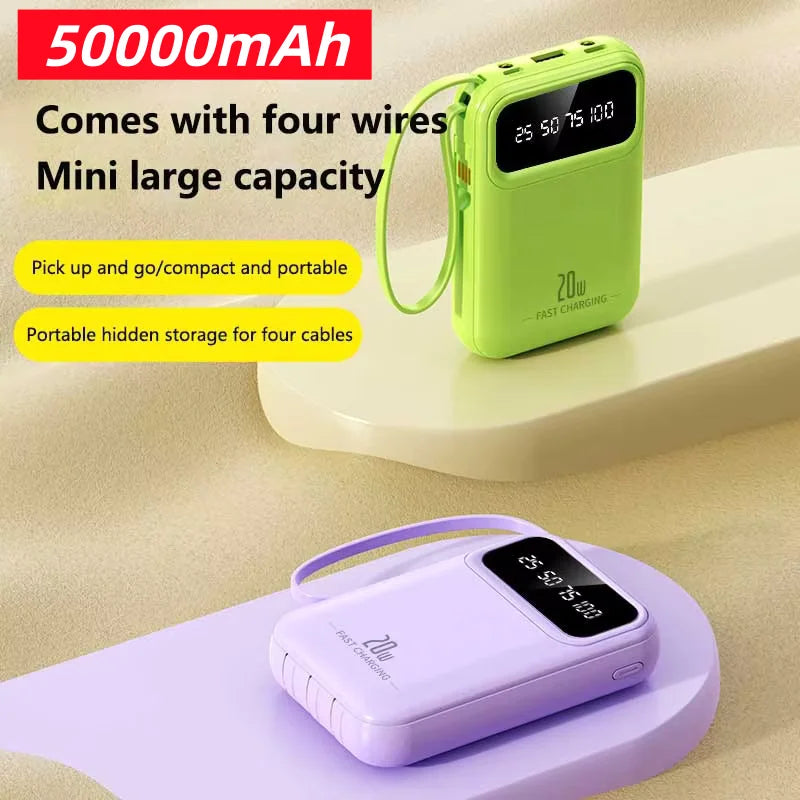 50000mAh 4 In1 Built-in Cable Power Bank Fast Charging Portable Charger Ultra Slim External Battery for iPhone Samsung Xiaomi Zpaxo