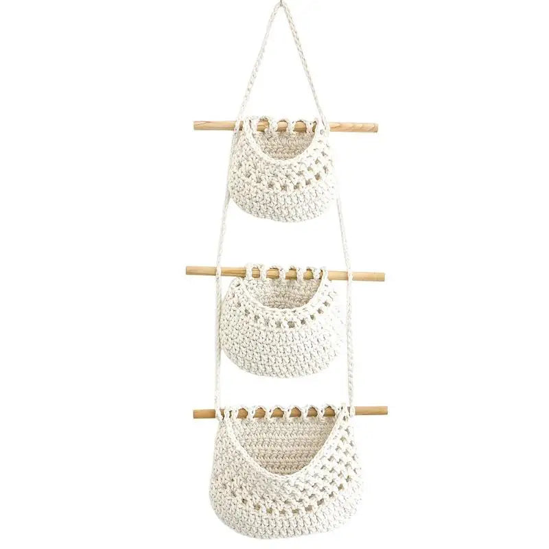 3 Tier Fruit Hanging Basket Bohemian Decor For Home Kitchen Woven Vegetable and Fruit Net Bag Multi-functional Storage Net Bag Zpaxo