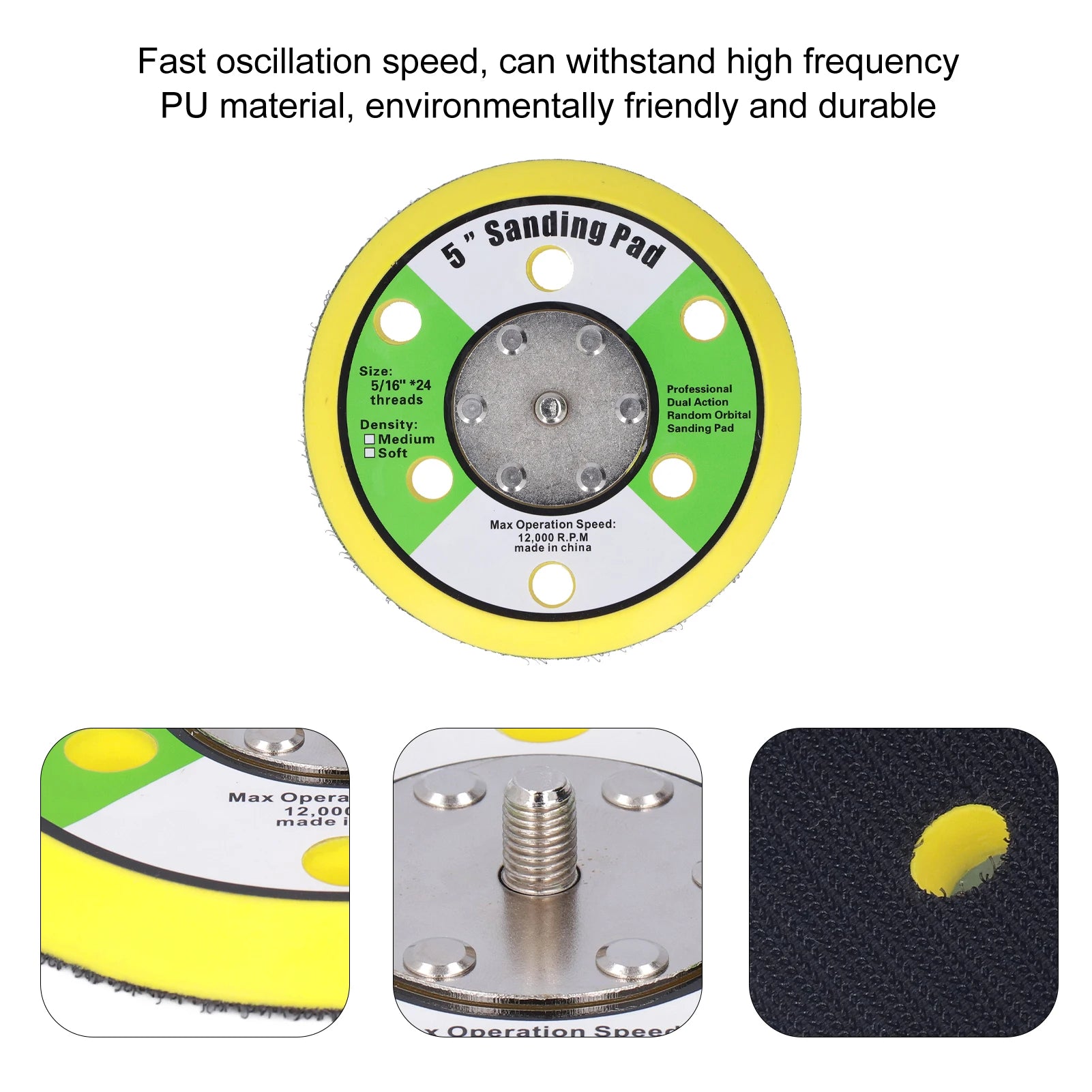 Sanding Pad 5 16 24 Hook Loop PU Backing Plate Pneumatic Sander