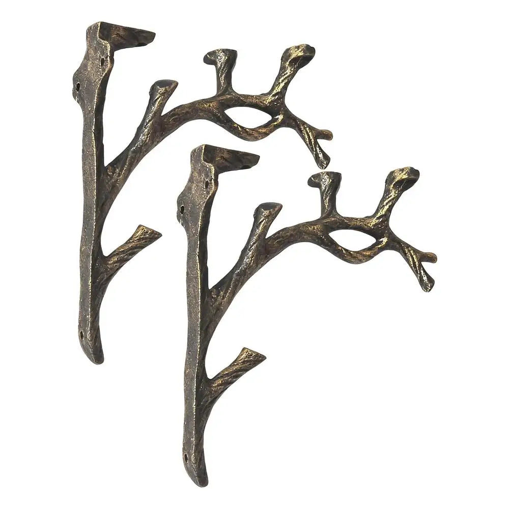 Floating Shelf Bracket Branch Wall Mounted Stand 2 Wood Shelves