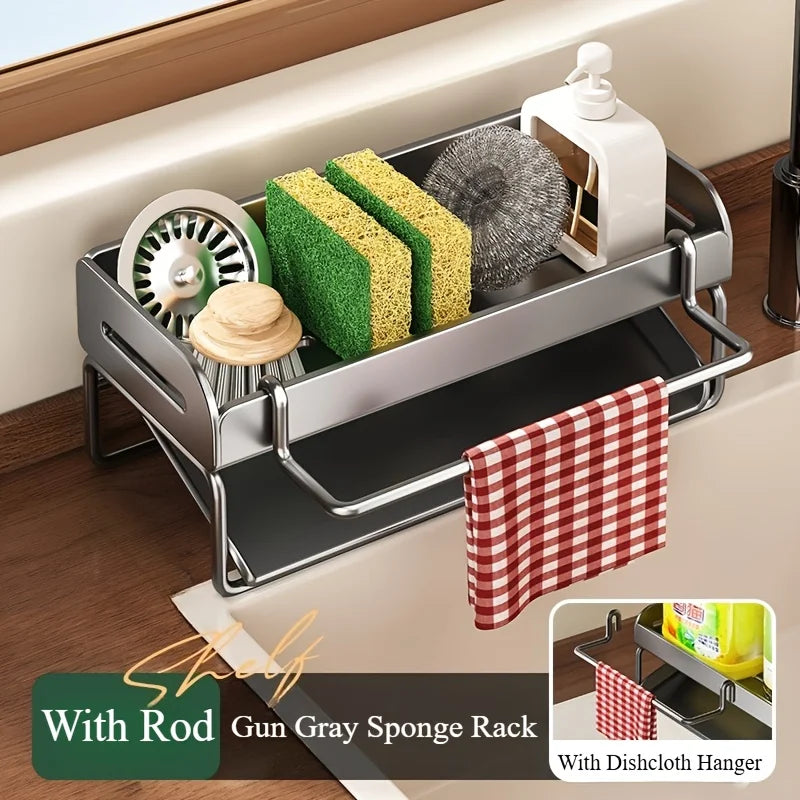 Automatic Drain Sponge Holder Kitchen Sink Rust-resistant Carbon