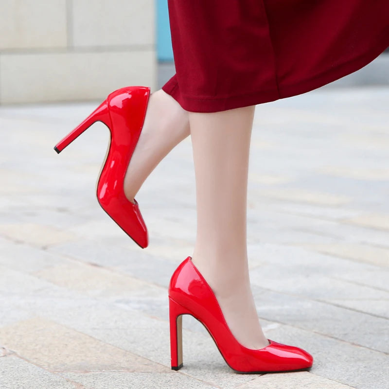 Korean Square-toe Fashion Light Mouth Single Shoes Thick Heel Patent Zpaxo