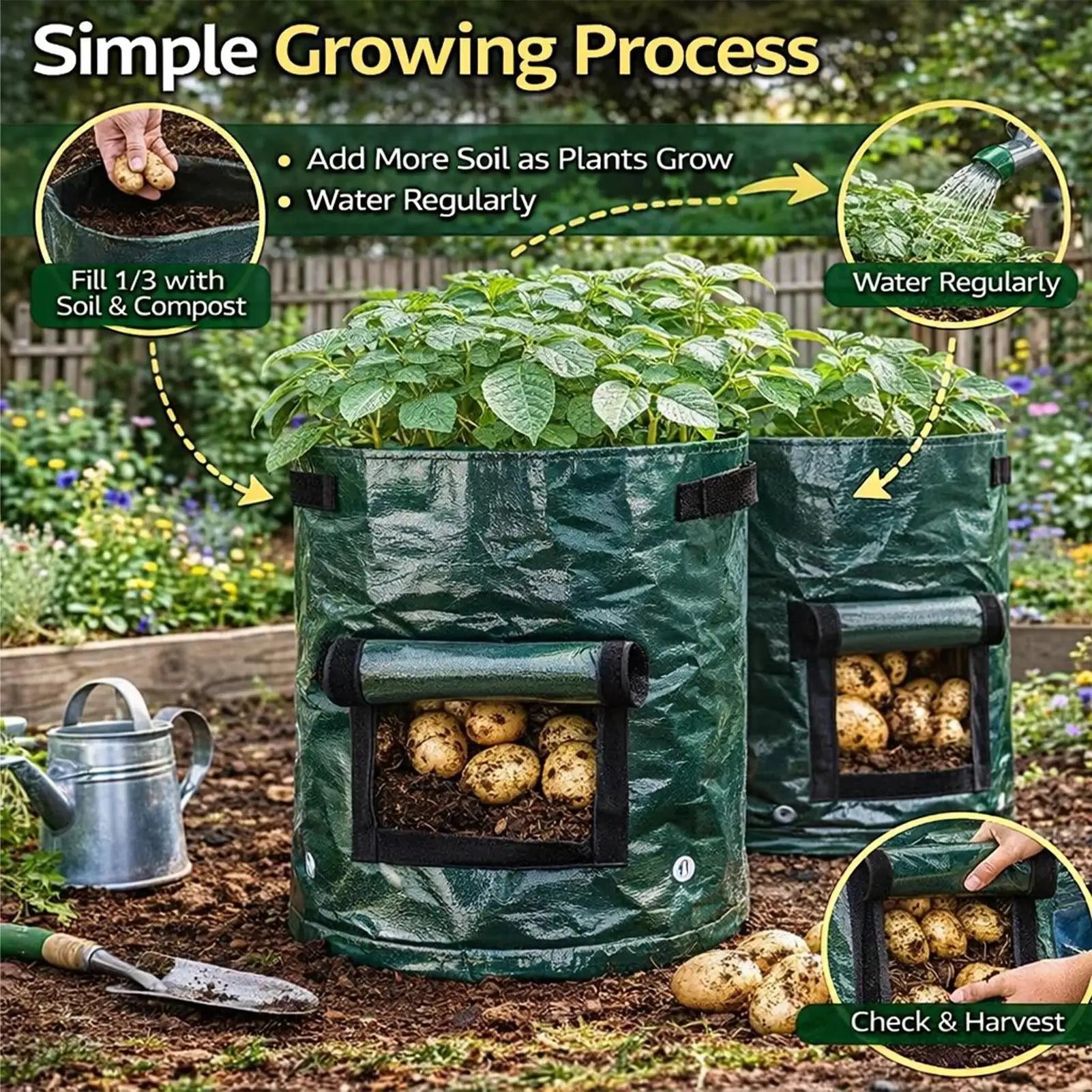 Grow Bags 4-Pieces Fabric Gardening Planter Containers Growing Bags with Flap and Handles for Indoor Vegetable Flower Nursery Zpaxo
