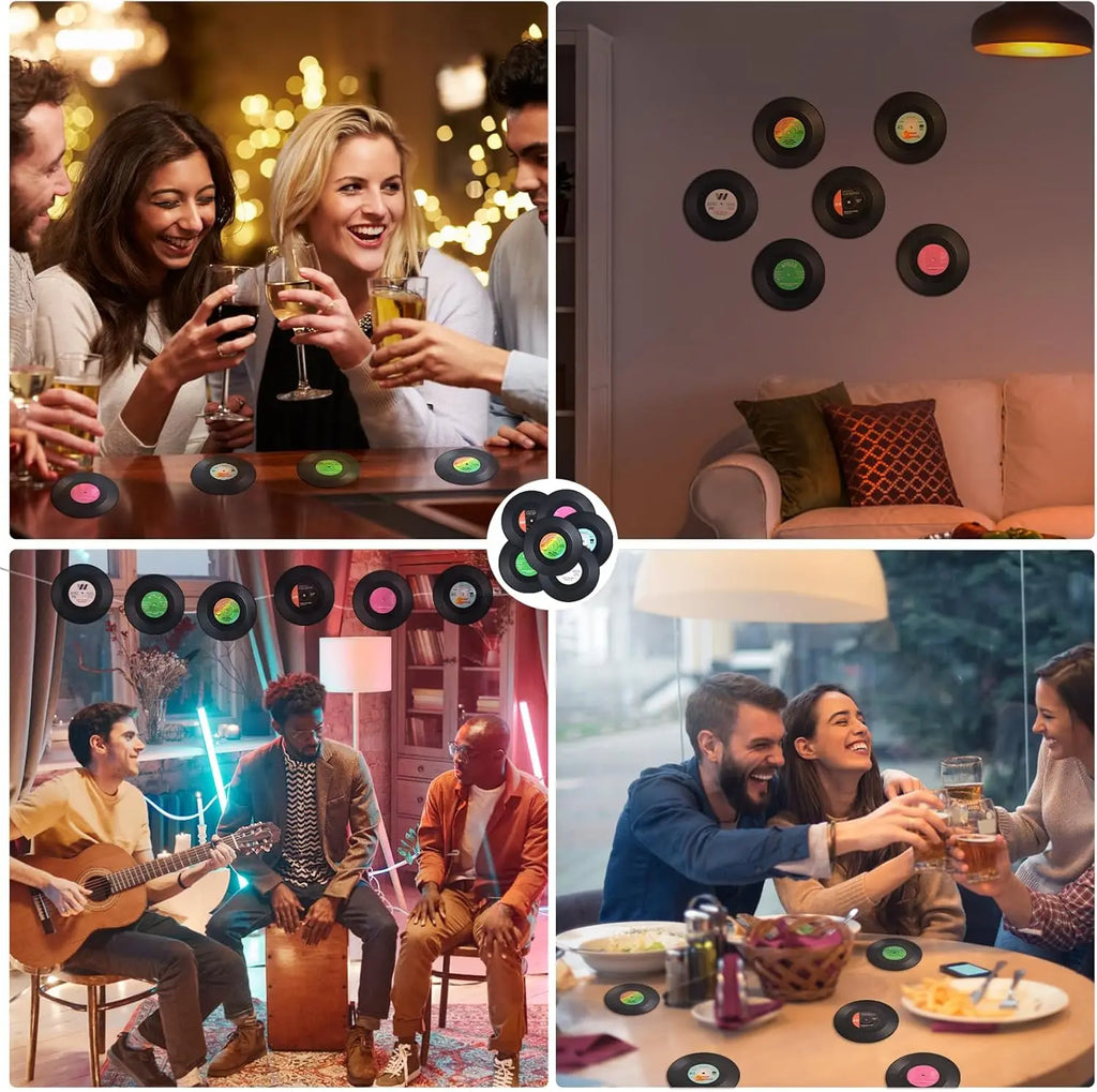 12-Pack Vinyl Record Coasters – Non-Slip Retro Music Cup Mats