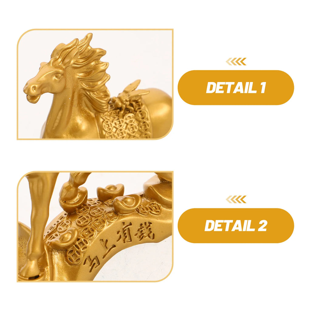 Chinese Zodiac Horse Ornament Alloy Standing Golden Ingot Feng Shui