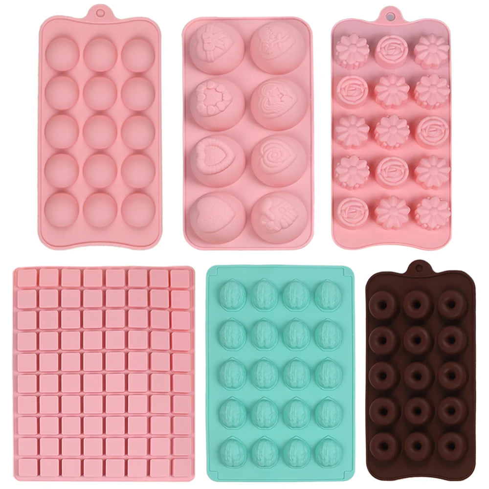 Chocolate Silicone Mold DIY Walnut Worm Donut Flower Heart Square Round Semicircle Fondant Candy Jelly Cookie Dessert Baking Zpaxo