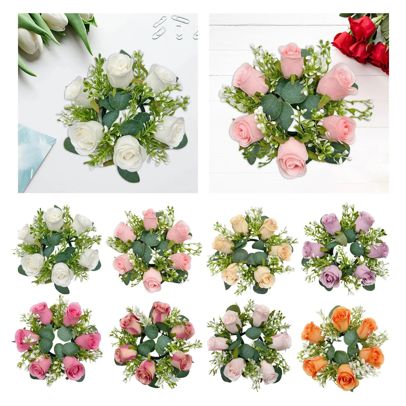 Artificial Flower Candle Ring Wreath | Pillar Candle Holder Floral Candle Ring Zpaxo