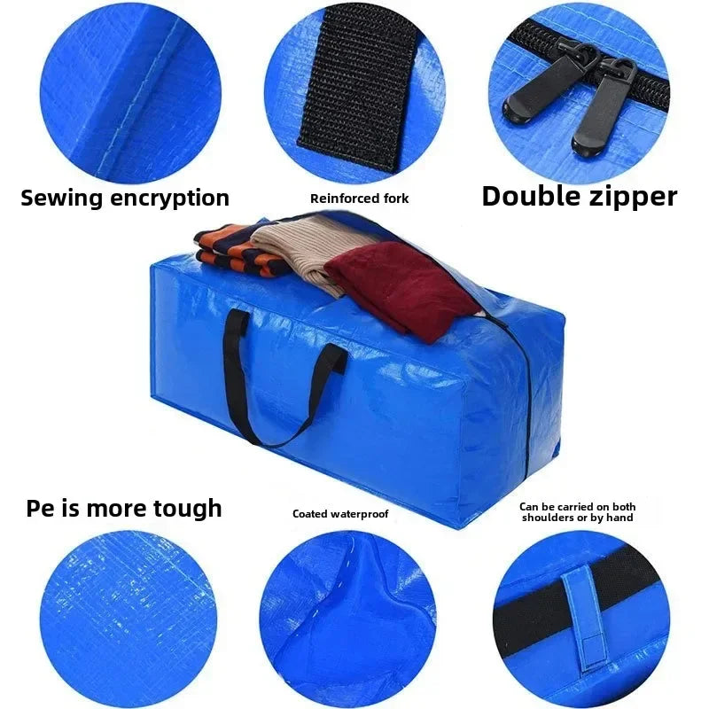 2PCS 95L Large Capacity Foldable Storage Moving Bag Bluezip-up Hand Woven Packaging Bag Customizable Oval Shape Home Goods Zpaxo