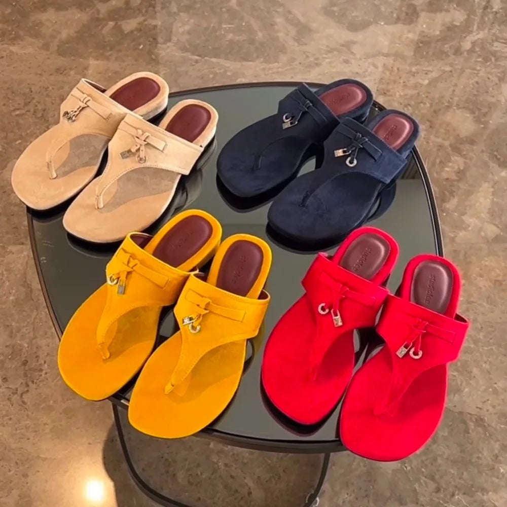 Fashion Metal Buckle Tassel Toe-clip Slippers Women Sandals Summer
