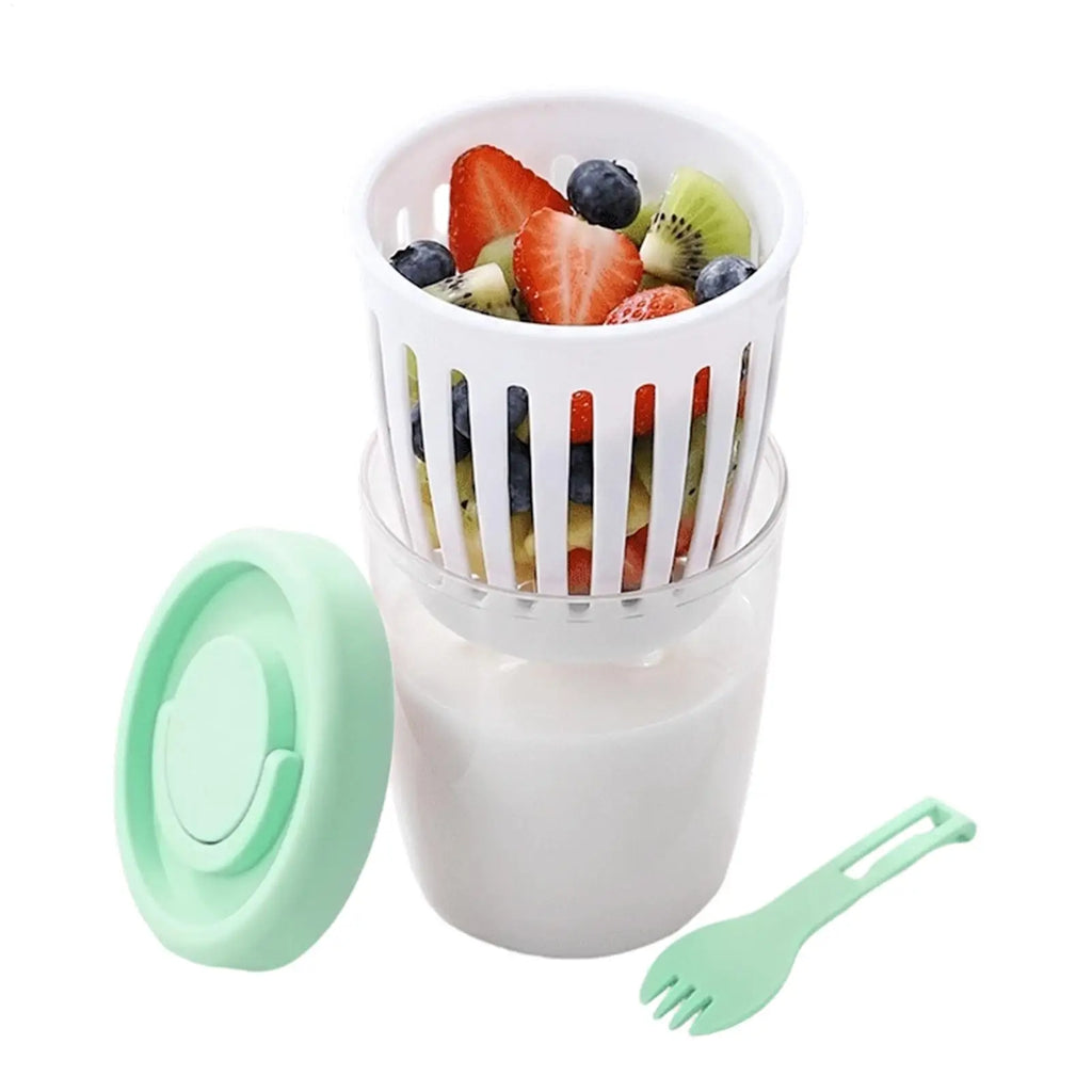 Leak-Proof Yogurt & Salad Cup with Lid, Fork & Drain – 300ml Portable Food Container Zpaxo