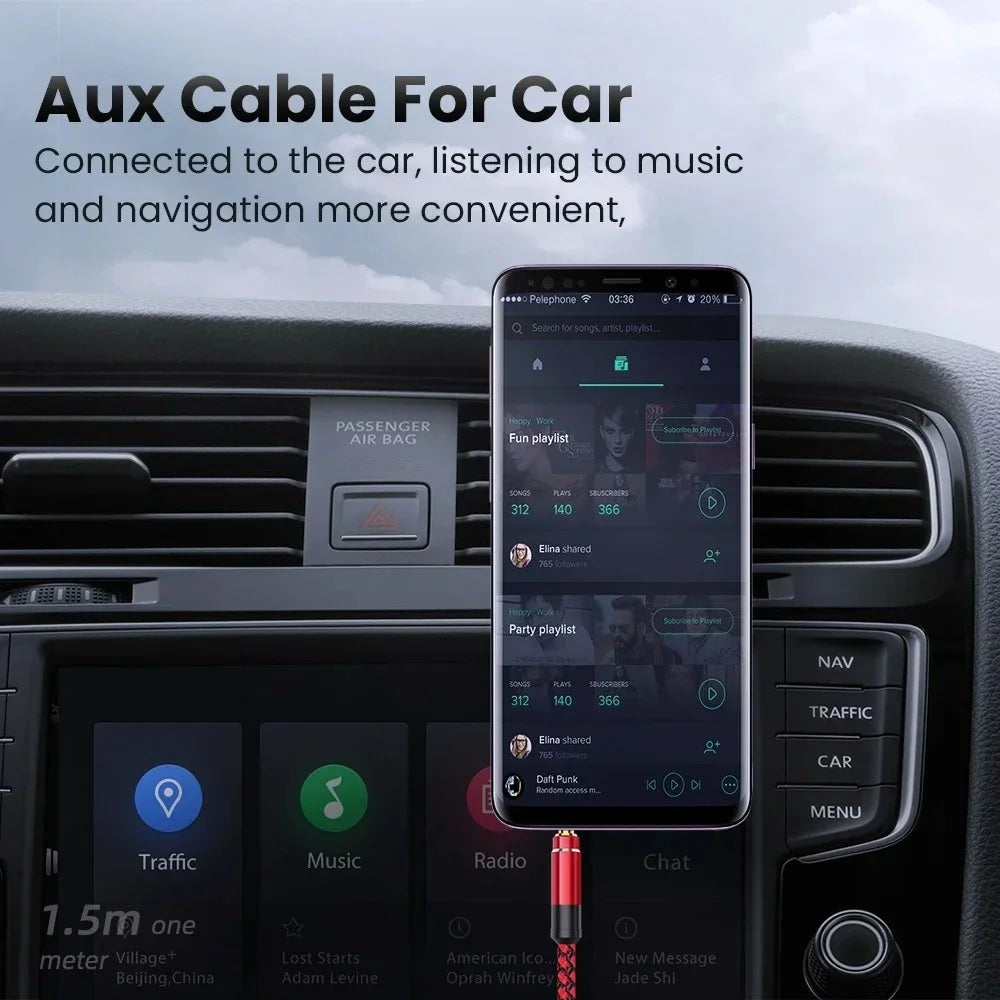 1.5M Nylon Braided 3.5mm AUX Audio Cable | Car, Phone & Speaker AUX Audio Cable Zpaxo
