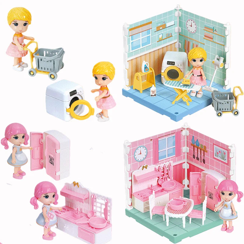 DIY Miniature Dollhouse Furniture Simulated Bedroom Kitchen