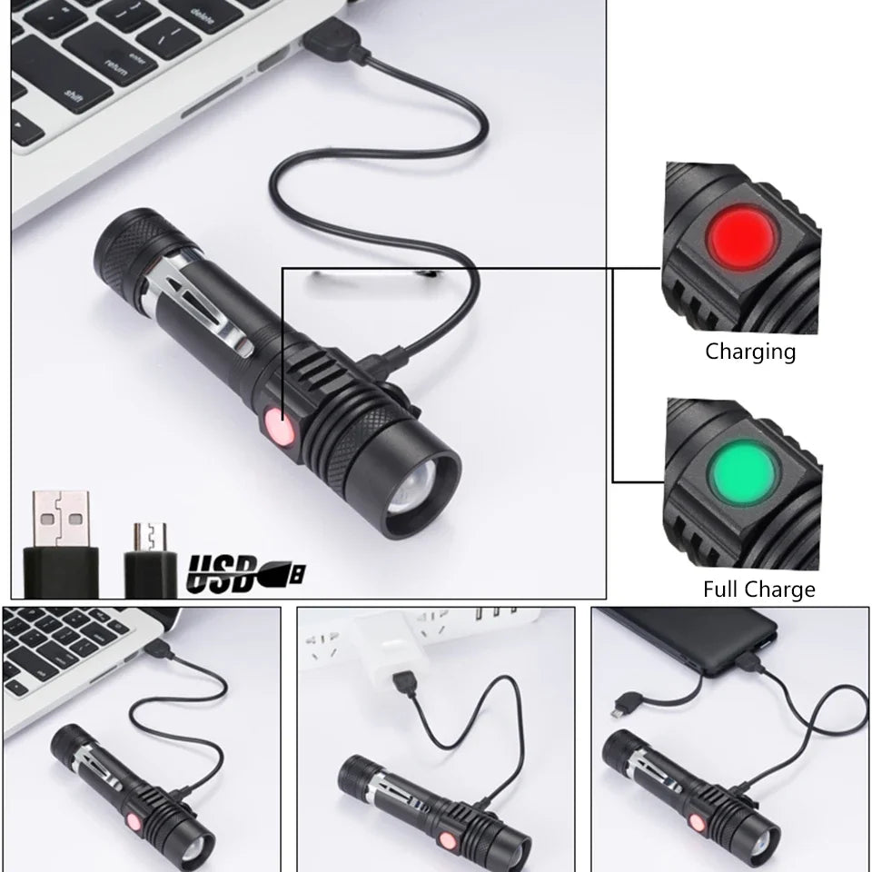KDULIT T6 LED Rechargeable Tactical Flashlight – Zoomable