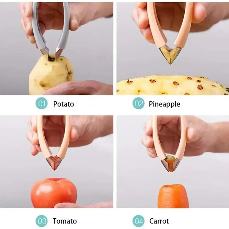Kitchen Stainless Steel Pineapple Eye Corer Fruit Vegetable Knives Stem Remover Clip Strawberry Huller Peeler Tweezers Gadgets Zpaxo