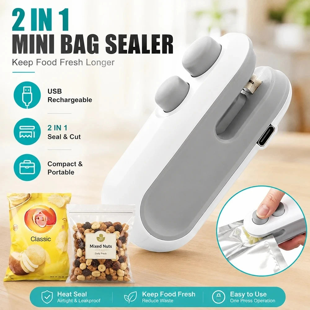 Mini Bag Sealer USB Rechargeable 1 Heat Cutter Portable Food Resealer