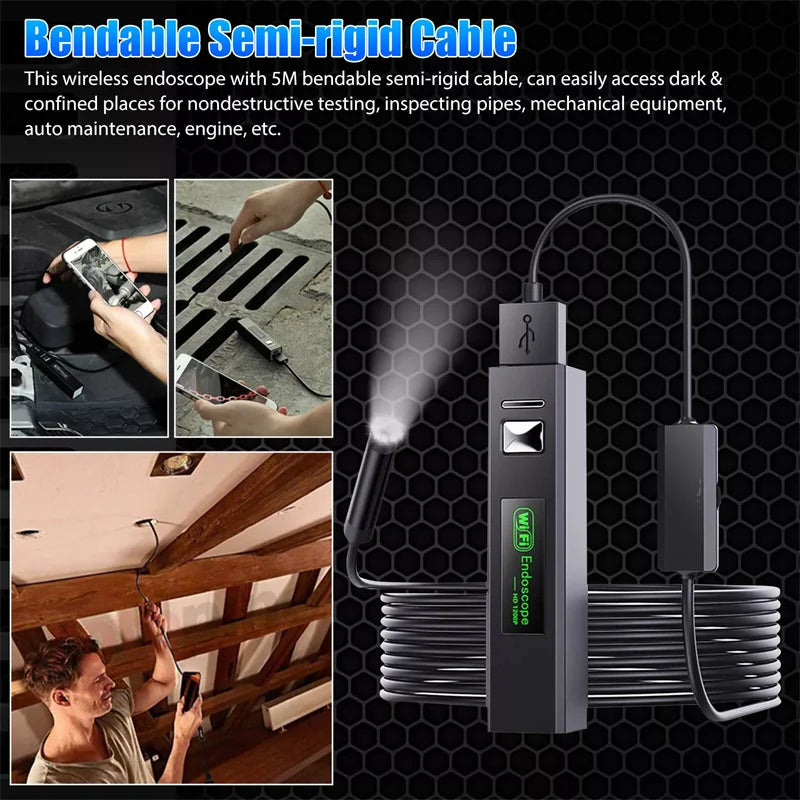 WiFi Borescope Inspection Camera 1200P HD IP68 Waterproof 8 LED
