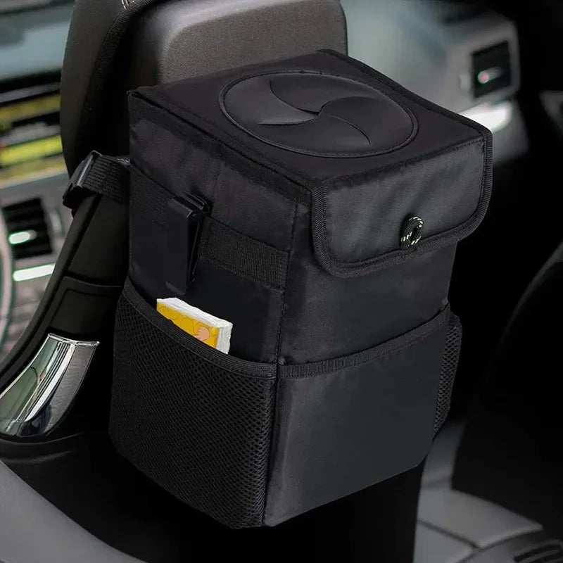 Car Trash Can with Lid & Storage Pockets | Large Capacity