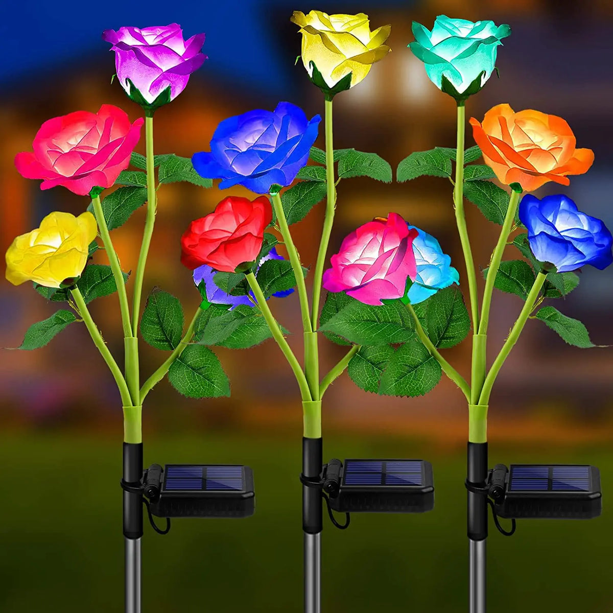 Solar Garden Lights Outdoor Color Changing Rose Light for Yard Christmas Decoration Enlarged Solar Panel Realistic Flower Lamp Zpaxo