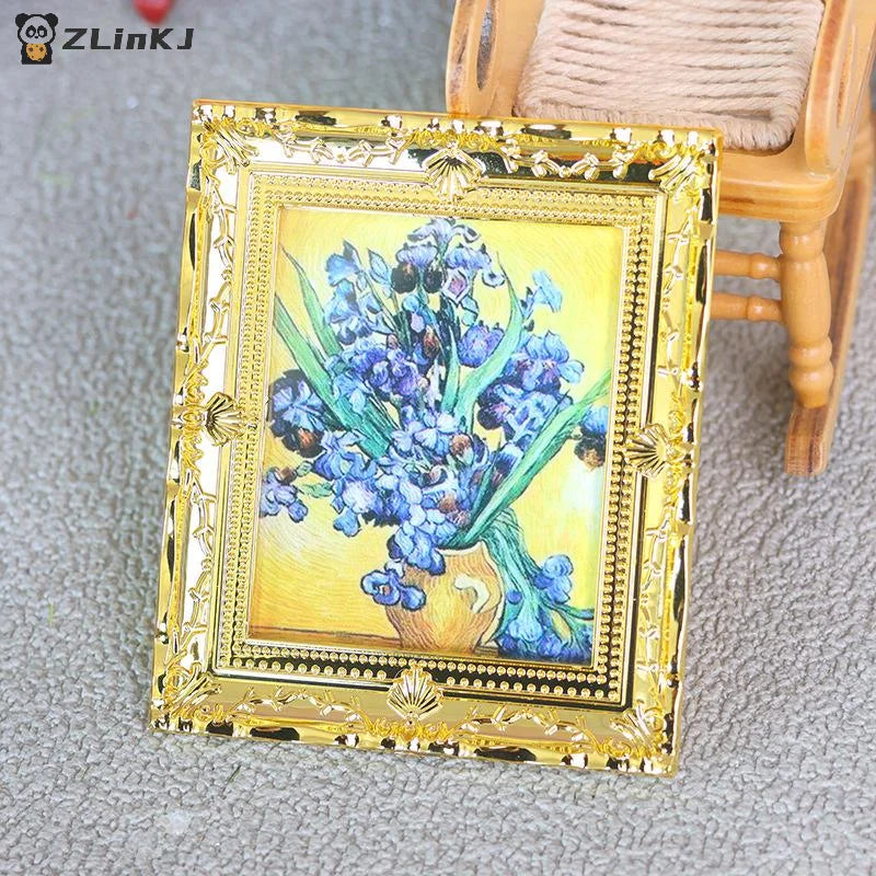 ▶1Pcs Doll House Wall Mural Ornaments 1:12 Scale Dollhouse Oil Painting Vintage Character Landscape Picture Mini Photo Frame Zpaxo