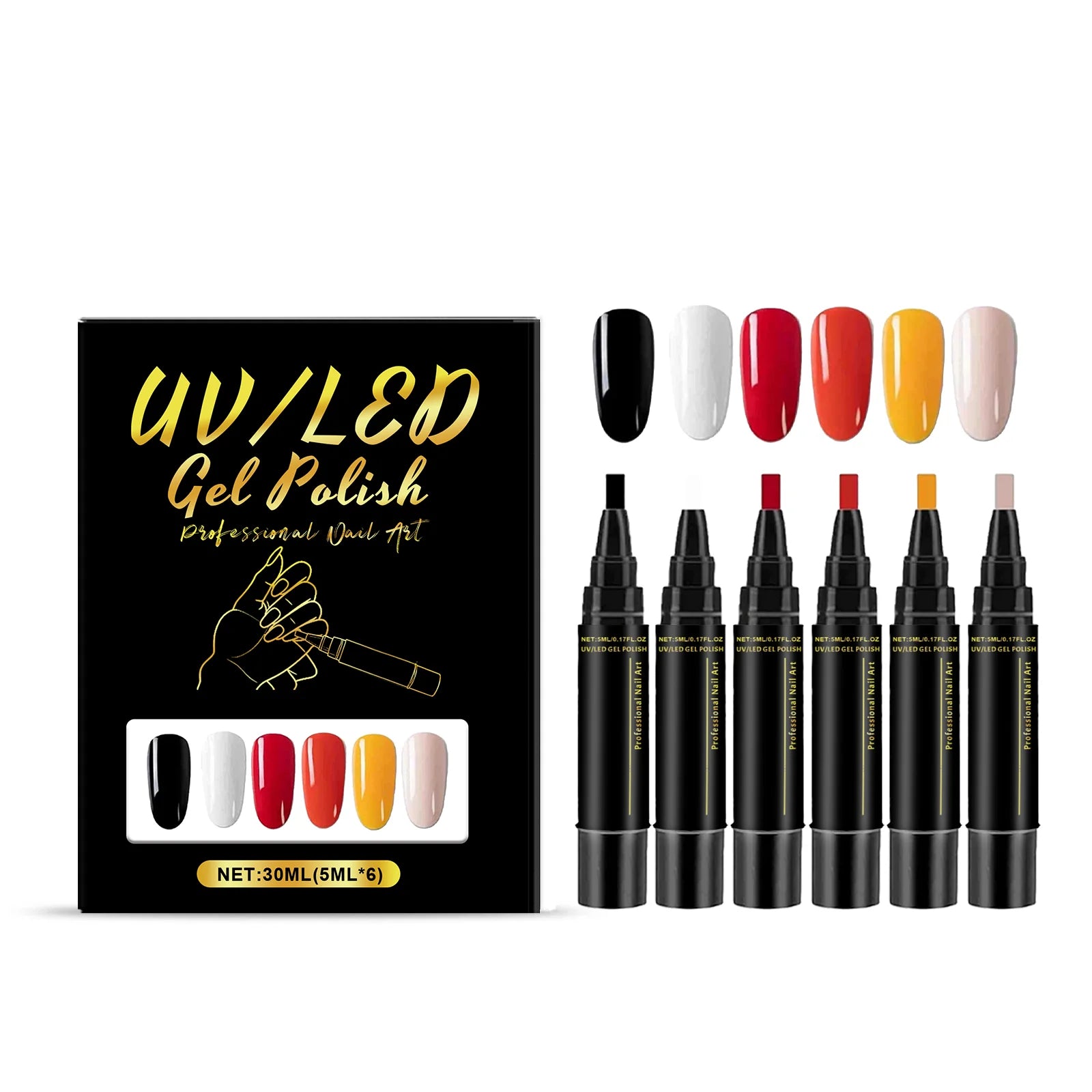 6-Color Gel Nail Art Pen Set | DIY High Pigment Manicure Gel Nail Polish Pen Zpaxo A 30ml boxed