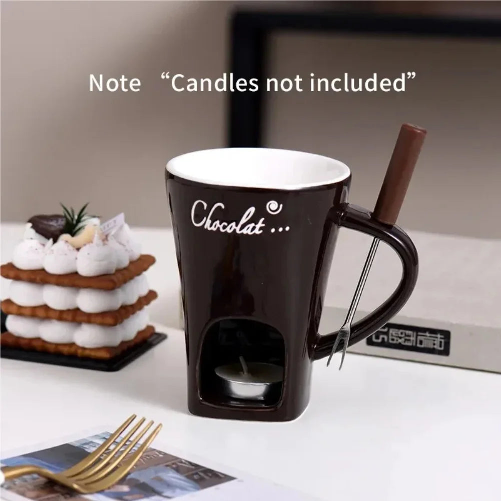 European Style Candle Cup Cheese Chocolate Ice Cream Candle Heated Melted Ceramic Cup Home Kitchen with Fork Creative Coffee Cup Zpaxo