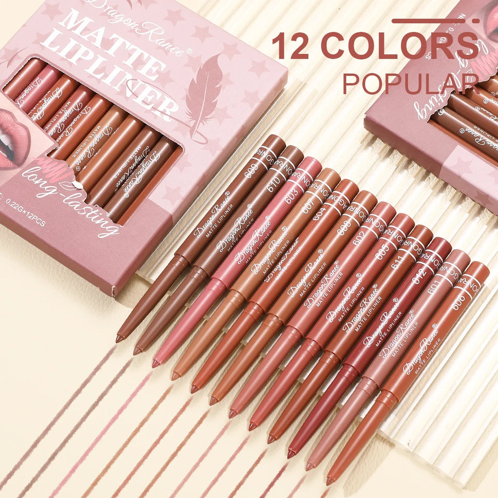 12-Piece Lip Liner Set for Beginners, Natural and Delicate Lip Shaping, Waterproof Matte Nude Color Lip Liner Set Zpaxo