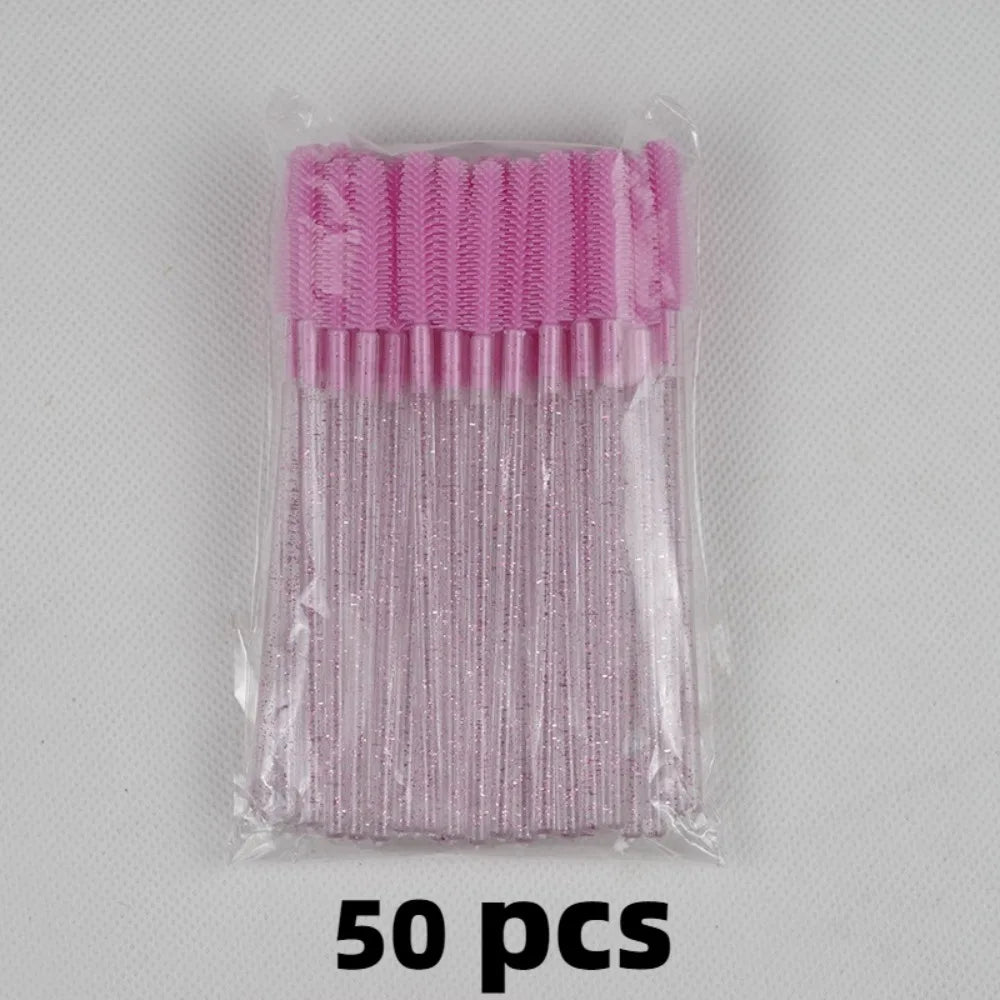 50pcs Crystal Silicone Eyelash Brush Lash Makeup Brushes Eyebrow Comb Eyelashes Extension Spoolie Microbrush Cosmetics Tool Zpaxo Pink