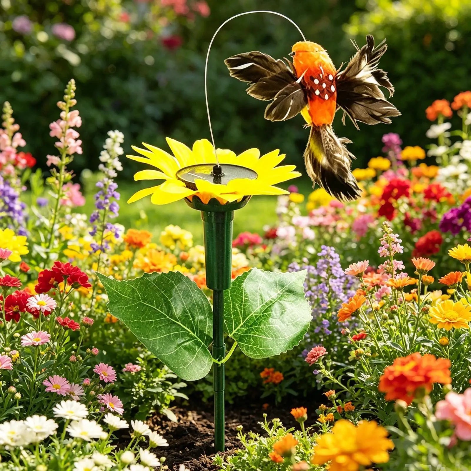 Solar Powered Fluttering Butterfly Waterproof Sunflower Garden Stake