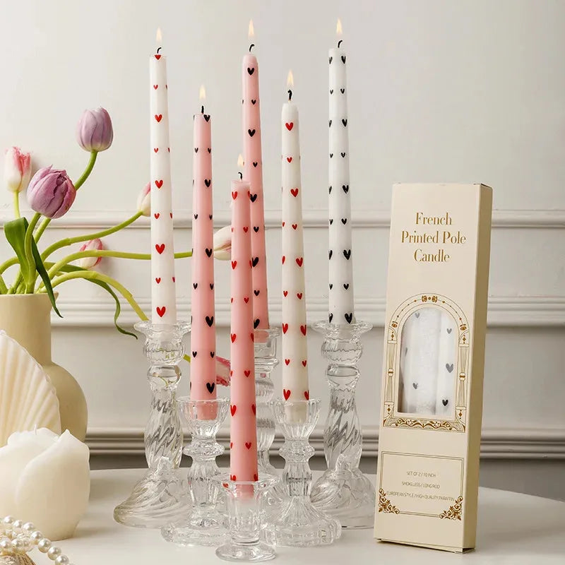 Long Pole Printed Candles Wholesale Smokeless Column Wax Romantic