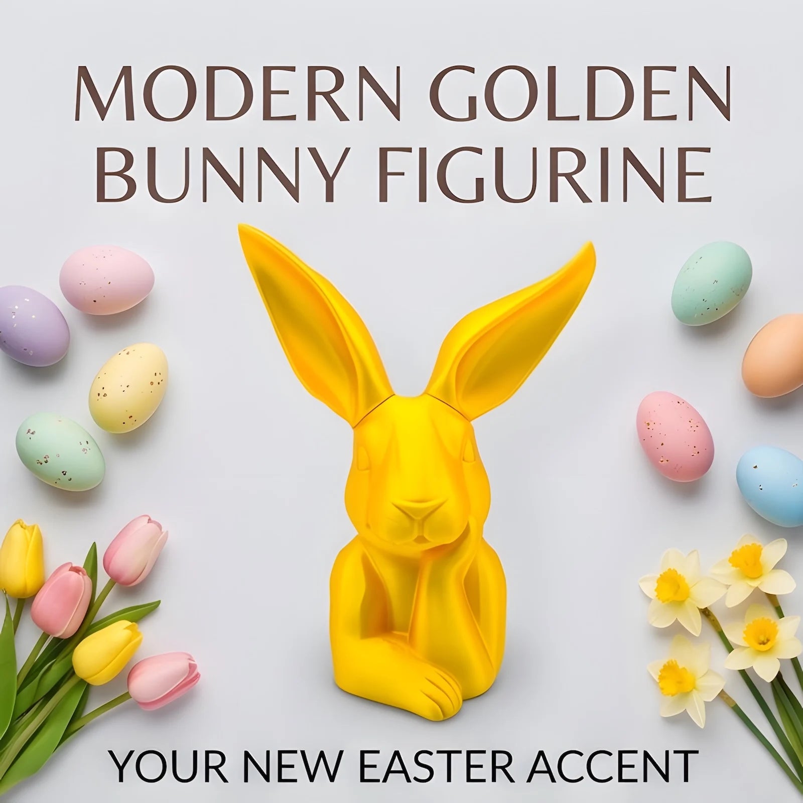 Creative 3D Printed Golden Thinking Rabbit Figurine Modern Desktop