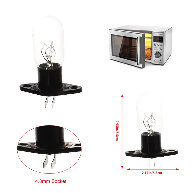 Hot 1Pc 4.8mm Socket With Bent Foot 220V 15-20W Microwave Oven Bulb Refrigerator Lighting Bulb with Holder Replacement Universal Zpaxo
