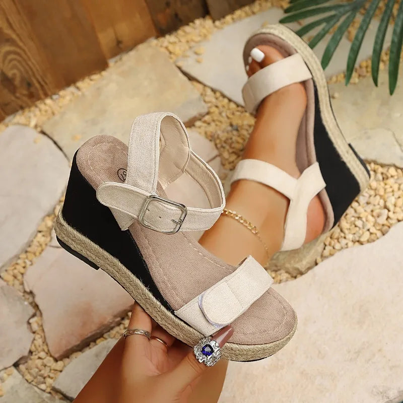 Round Open Toe Women's Hollow Out Breathable Comfortable Casual Zpaxo Beige 41