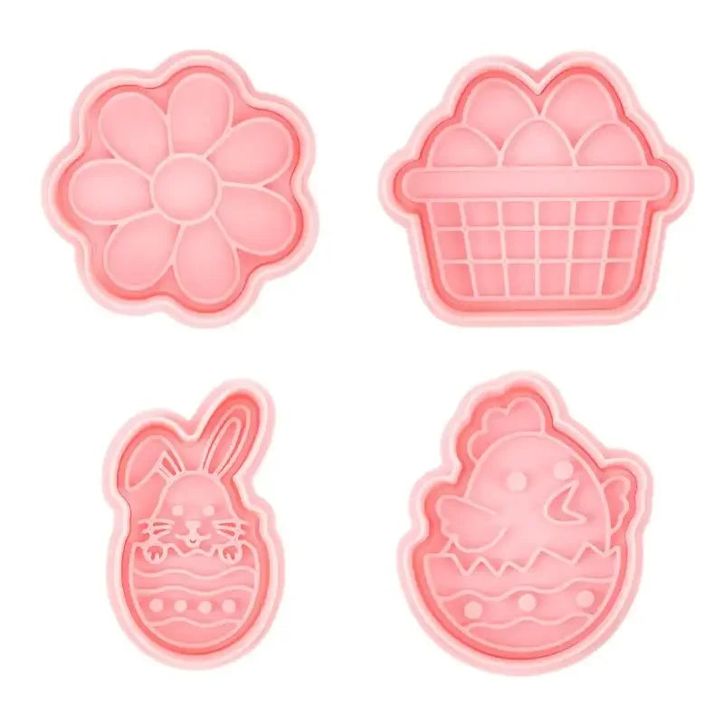 1/4Pcs Easter Rabbit Biscuit Mold Plastic Bunny Egg Cookie Cutter Stamp Embosser Easter Party Fondant Cake Baking Decoration Zpaxo 4Pcs