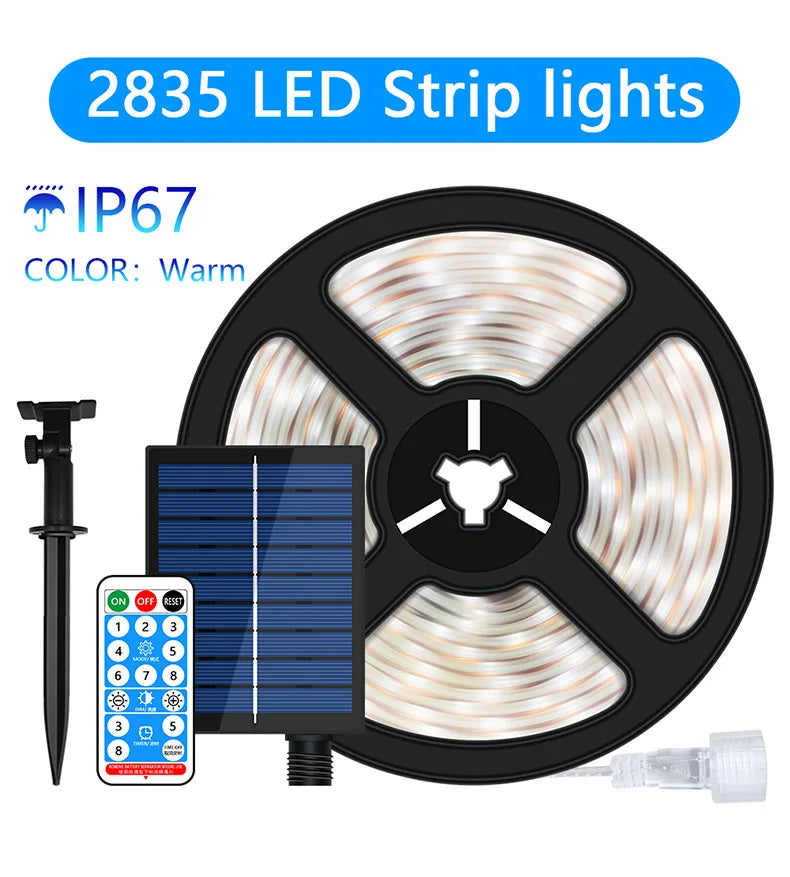 RGB 2835LED Solar Strip Lights Outdoor Fairy Leather Thread Lamp 8 Zpaxo Warm White