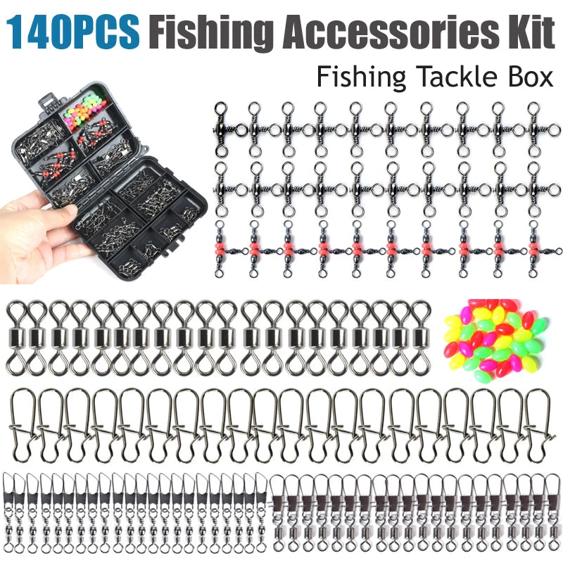 2026 New Arrival 140Pcs Fishing Accessories Kit Fishing Swivel Snaps Triple Swivel Connectors And Barrel Snap Clips Fishing Set Zpaxo LSKIT-140B