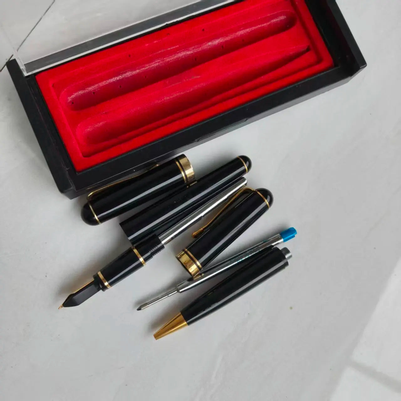 Rare Antique Complete Fountain Pen Set, Smooth Writing Ballpoint Pen, Plastic Barrel Collectible Clearance Sale Zpaxo