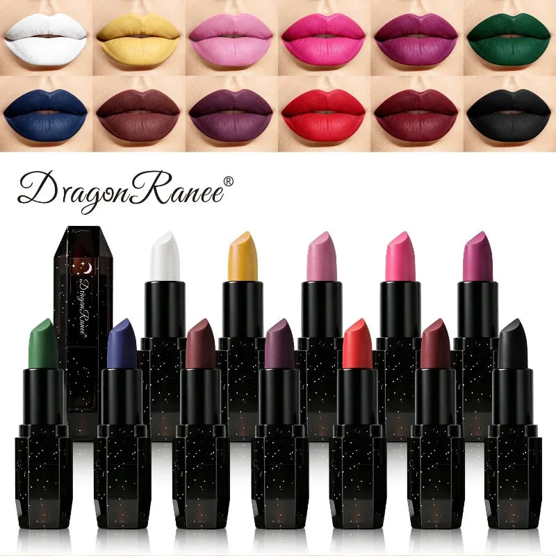 12 Color Gothic Dark Lipstick Long Lasting Waterproof Matte Black Bold Pigment Lip Gloss Party Halloween Cosplay Lip Tint Makeup Zpaxo