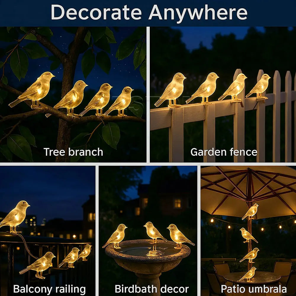 Solar Powered Waterproof Outdoor Bird String Lights Decorative