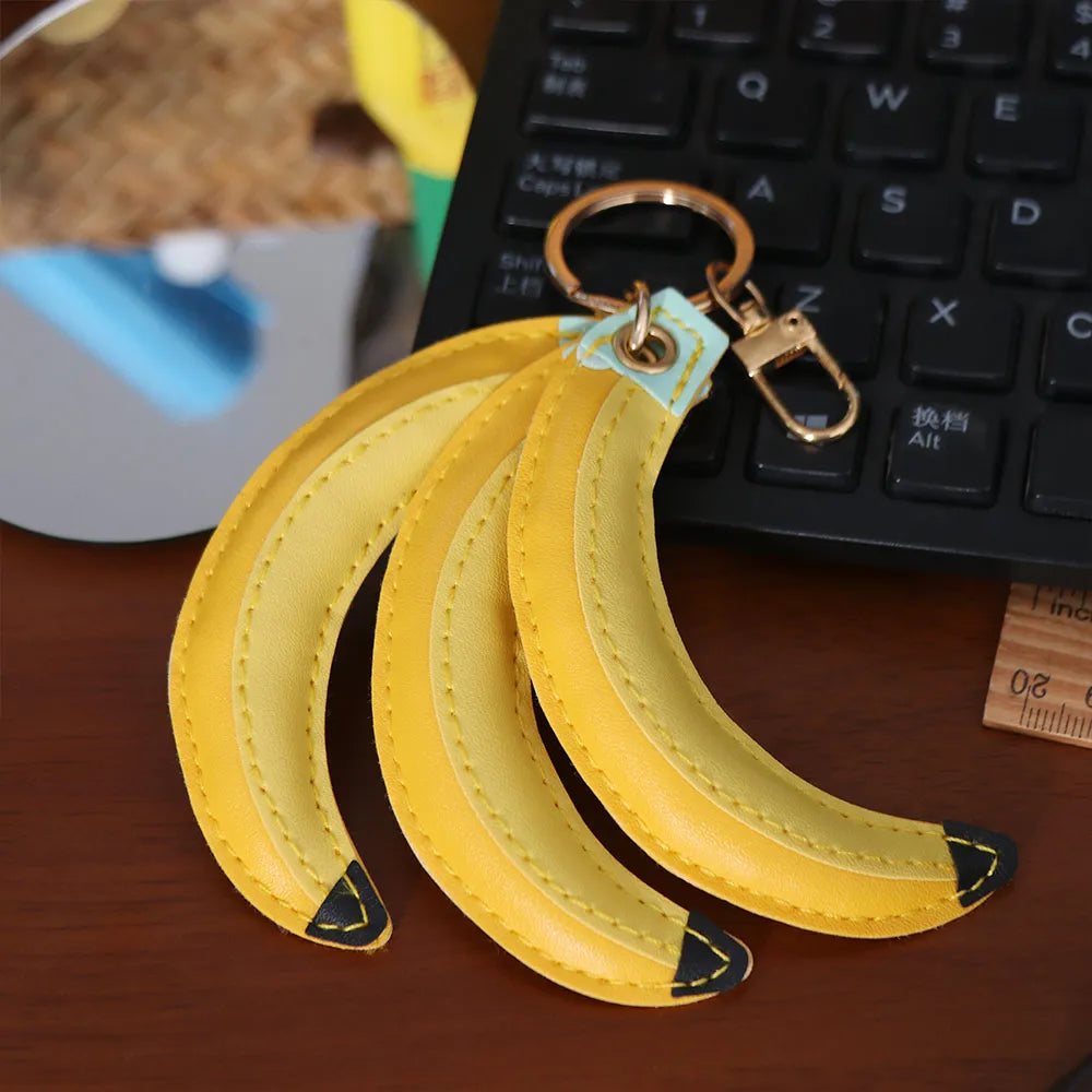 Cute Fashion Fruit Banana Keychain PU Banana Simulation PU Leather Pendant Waterproof Korean Style Fruit Key Ring Outdoor Zpaxo