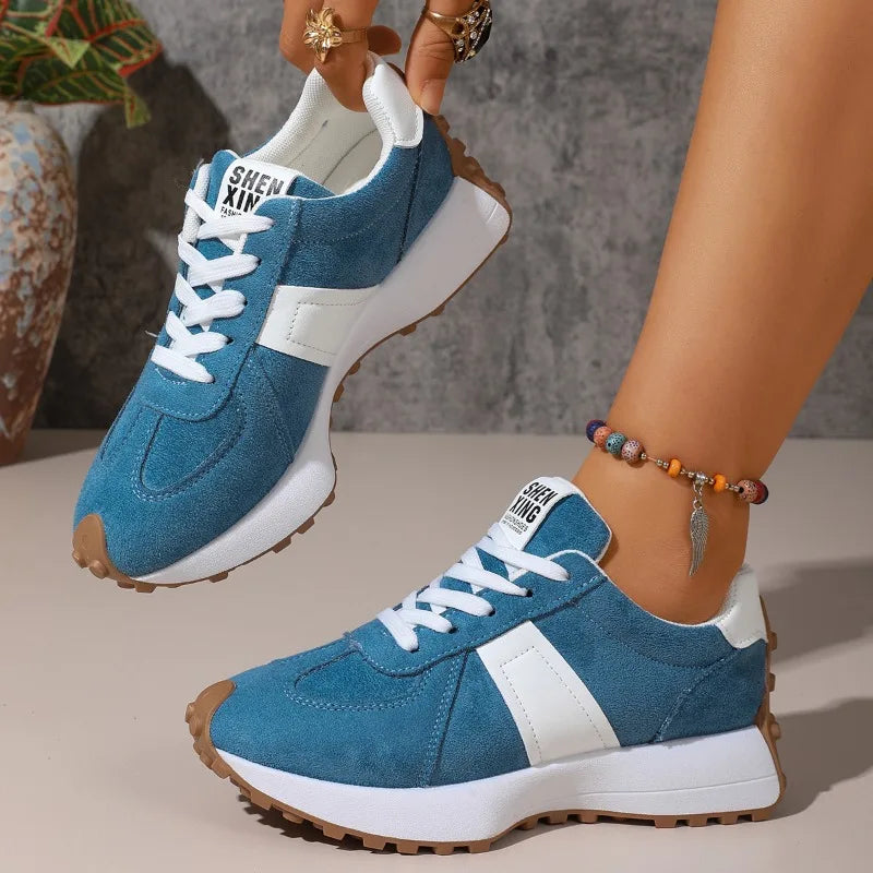 Women's Vintage Comfortable Mid Heel Sneakers Women Anti Slip Zpaxo Blue 36