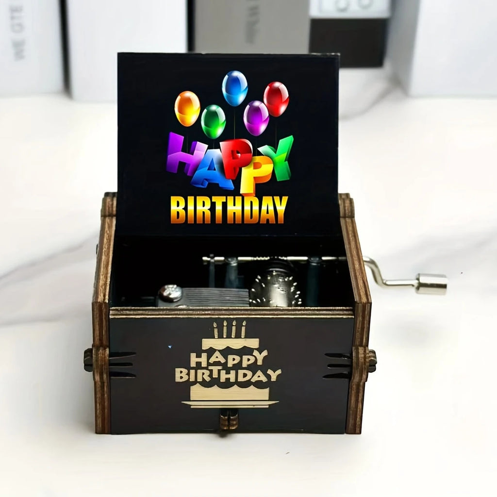 Wooden Hand-Cranked Happy Birthday Music Box – Piano Gift