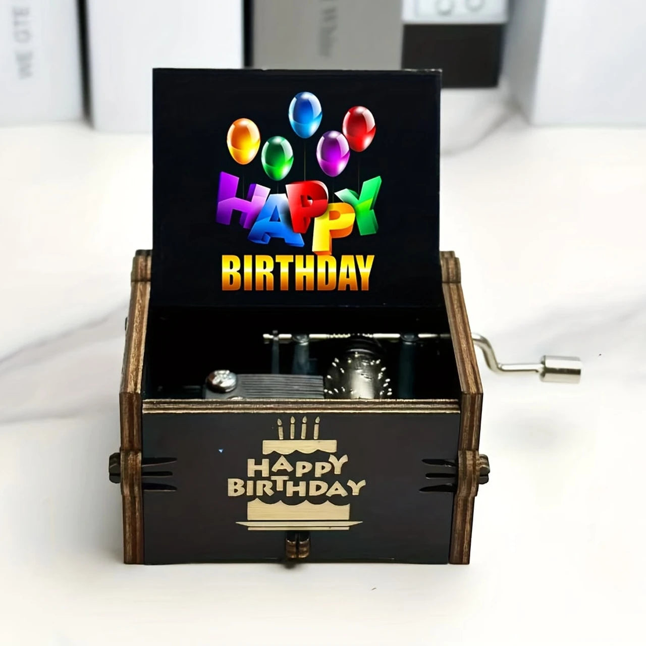 Wooden Hand-Cranked Happy Birthday Music Box – Piano Gift
