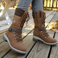 Women Snow Boots 2025 New Comfortable Warm Non-slip Shoes for Women Buckle Lace Knitted Mid-calf Boots Low Heel Round Toe Boots Zpaxo Brown 39