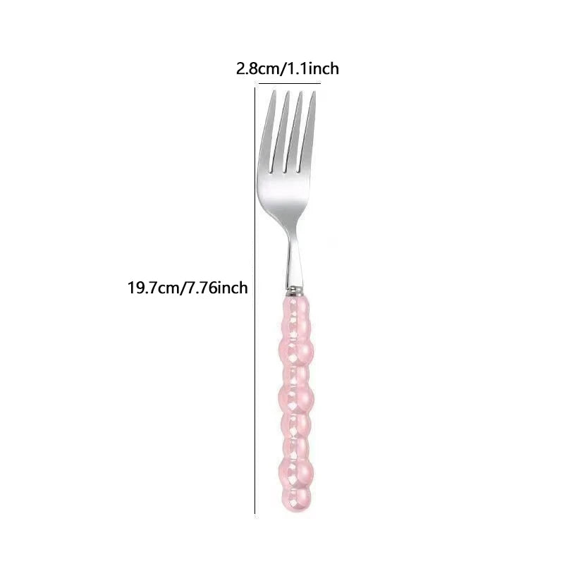Pearl Handle Fork Stainless Steel Dessert Household Steak Pasta Salad Zpaxo